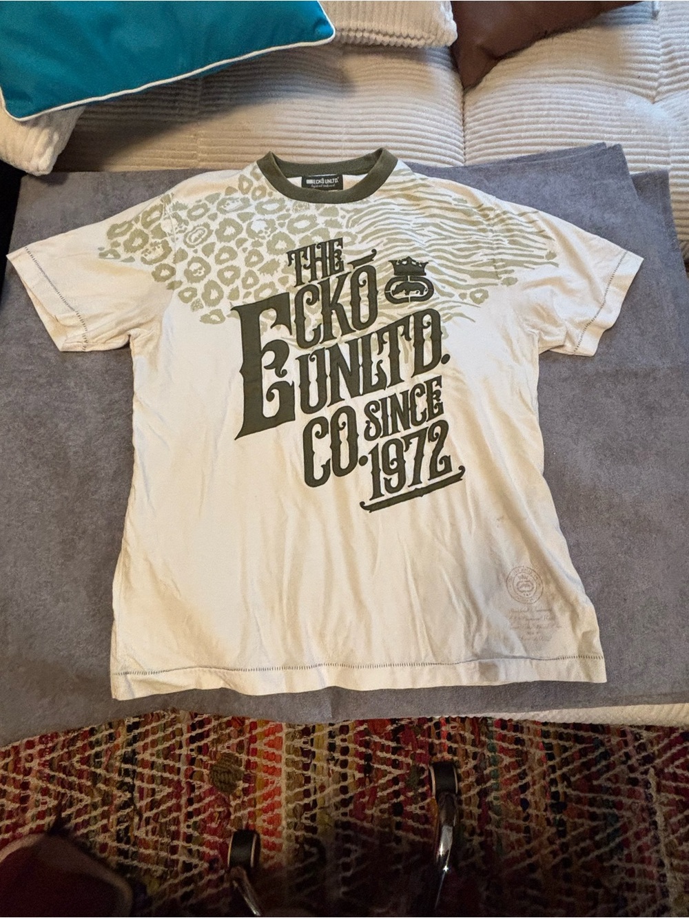 Ecko Unlimited Cream Short-Sleeve Tee with Olive Graphic
